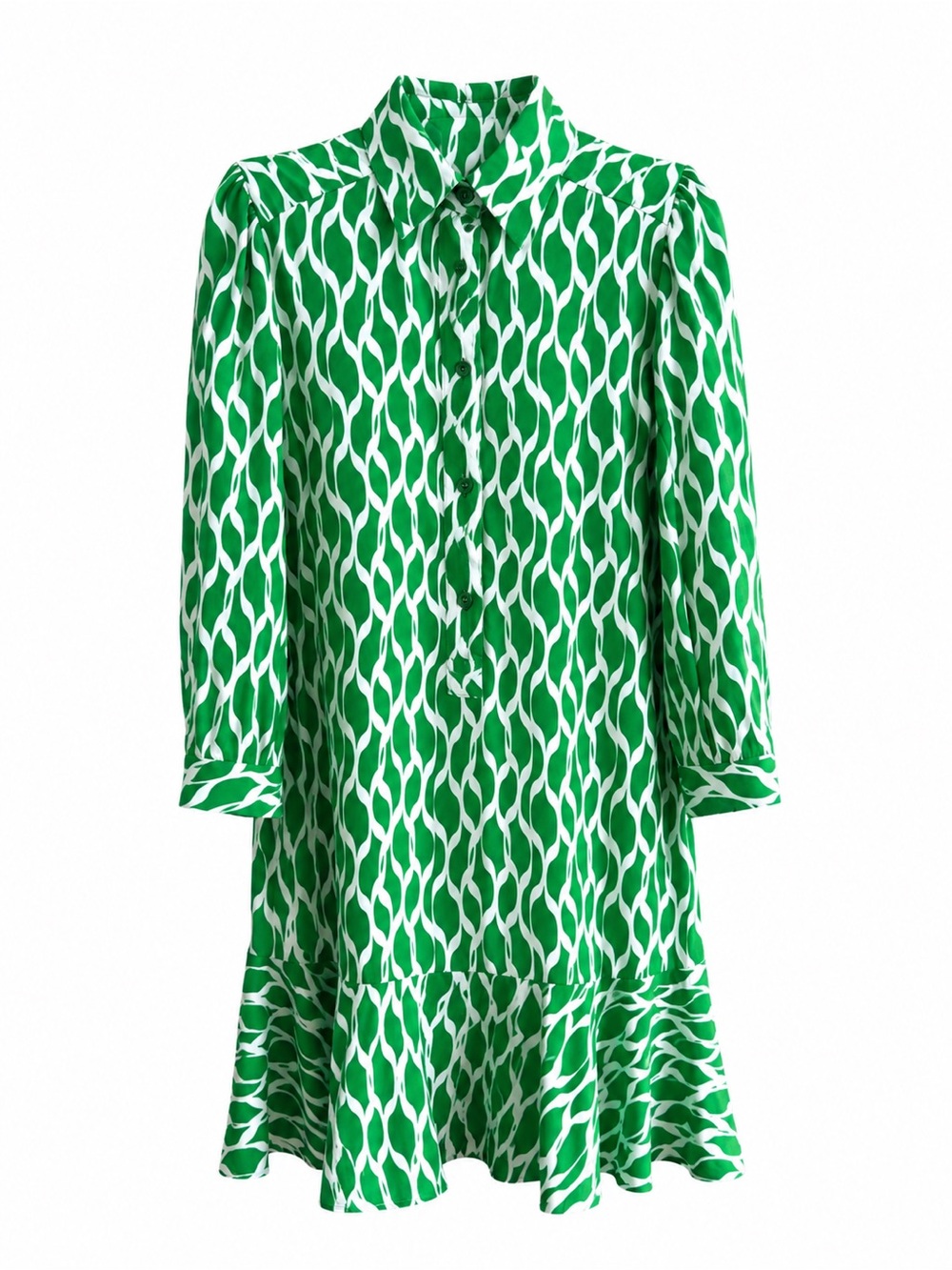 Emma & Michele Green & White Geometric Print Shirt Dress Size S NWOT